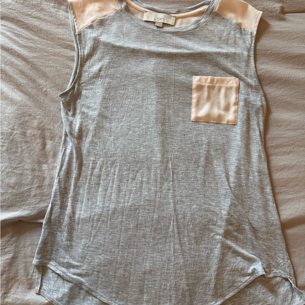 LOFT Gray and Cream Muscle Tee